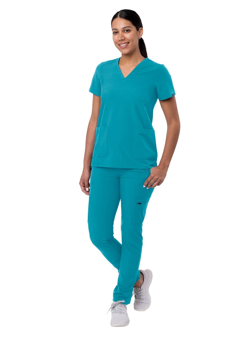 Adar Uniforms Adar Addition Scrubs Set for Women - Stretch V-Neck Scrub Top & Skinny Cargo Scrub Pants, 10 Pockets - A9200 - Teal Blue - L - Image 5